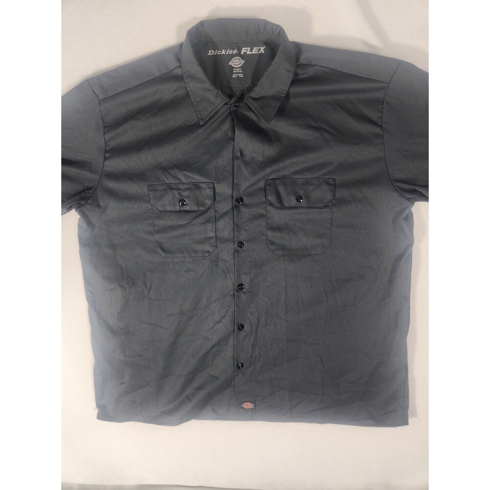 Dickies Button Up Shirt Men’s 2XL Black Solid Collared Short Sleeve Pocket